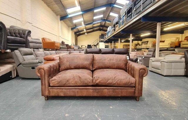 Image 4 of Vintage brown leather 3 seater chesterfield sofa