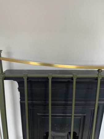 Image 1 of Antique brass and cast iron double bed . Vintage green .