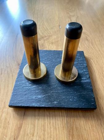 Image 2 of Aged Solid Brass Door Stops - One Pair