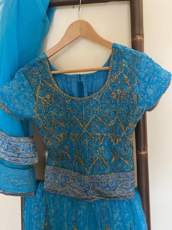 Image 2 of Elegant teal blue and sequins embroidered lengha