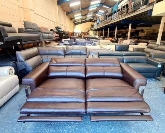 Image 10 of Moreno brown leather electric recliner 3 seater sofa