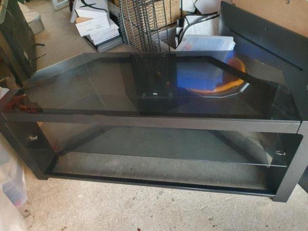 Image 1 of TV Stand For Sale Black with Glass Shelves