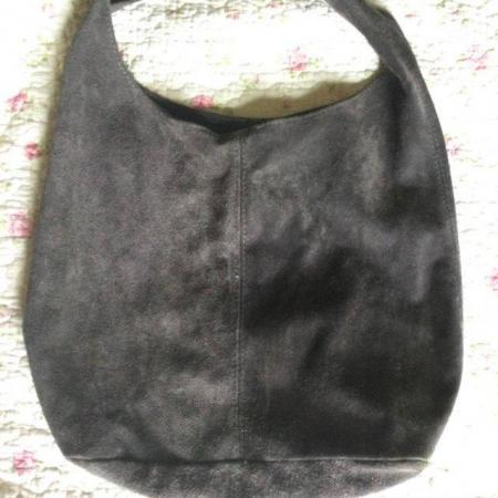 Image 7 of BORSE IN PELLE Dark Grey Suede Leather LARGE Slouch Hobo Bag