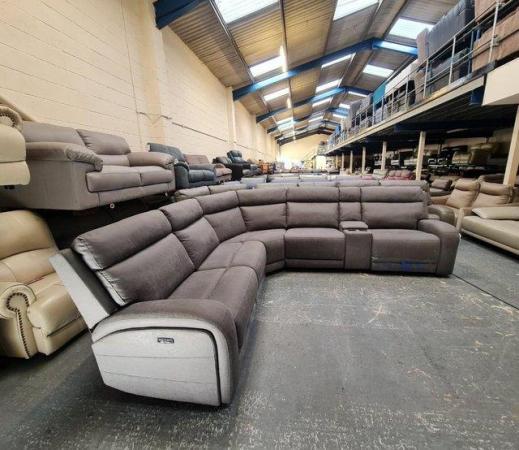 Image 10 of Paisley grey fabric electric recliner large corner sofa