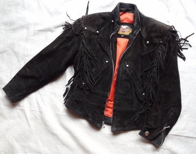 Preview of the first image of Harley Davidson tasseled 60’s style suede jacket.