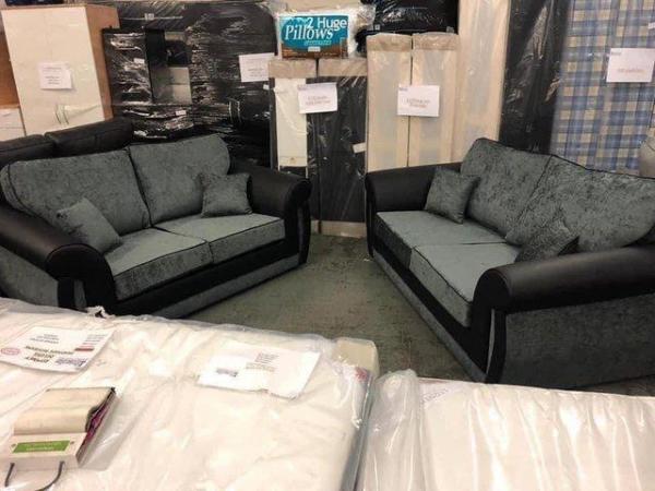 Image 1 of Phoenix 3&2 sofas in black and Carlton grey