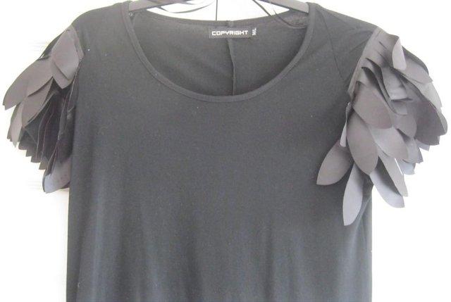 Image 2 of Black Tunic Top with 'leaf' sleeves, size M/L (about 12)