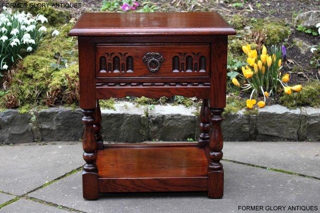 Image 48 of AN OLD CHARM TUDOR BROWN CARVED OAK BEDSIDE PHONE LAMP TABLE