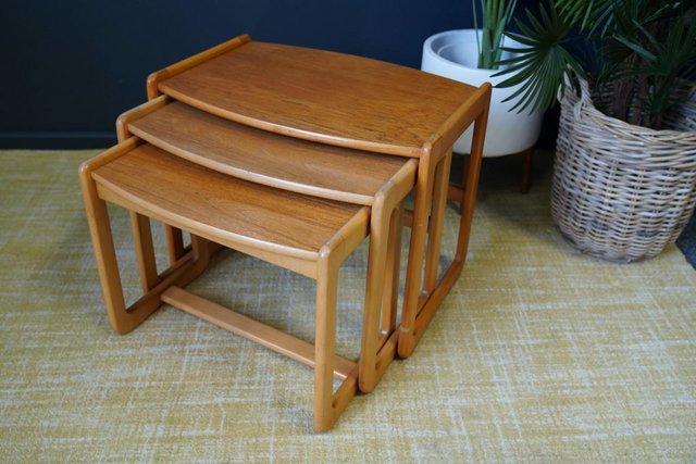 Preview of the first image of Mid Century Swedish Pale Teak Nesting tables Set of Three.