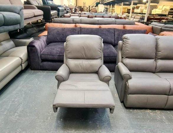 Image 3 of G Plan Newmarket grey leather 2 seater sofa and manual chair