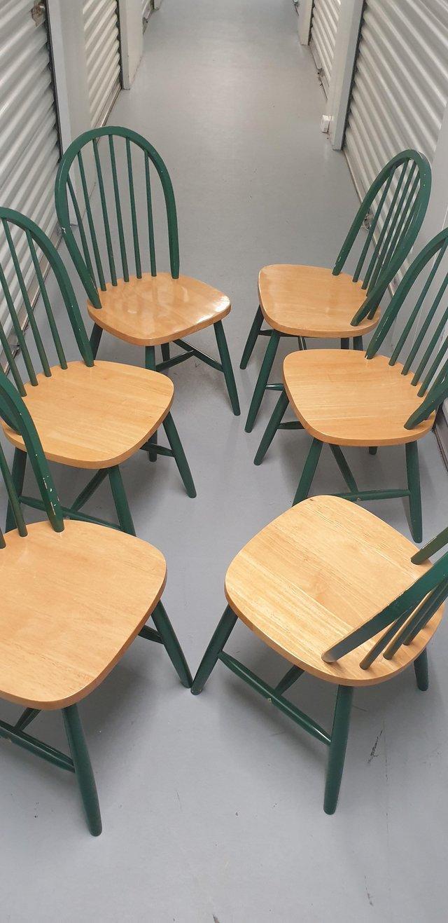 Preview of the first image of Mid Century farmhouse style dining chairs x 6.