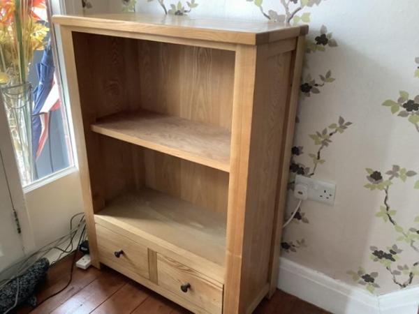 Image 2 of Solid Oak Bookcase (1 shelf, 2 drawers)