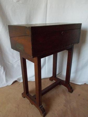 Image 7 of Victorian Oak writing slope on stand, mini desk sewing box
