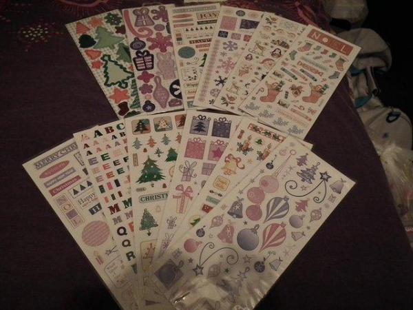 Image 1 of 10 sheets of stickers & 2 sheets Christmas chipboard shapes