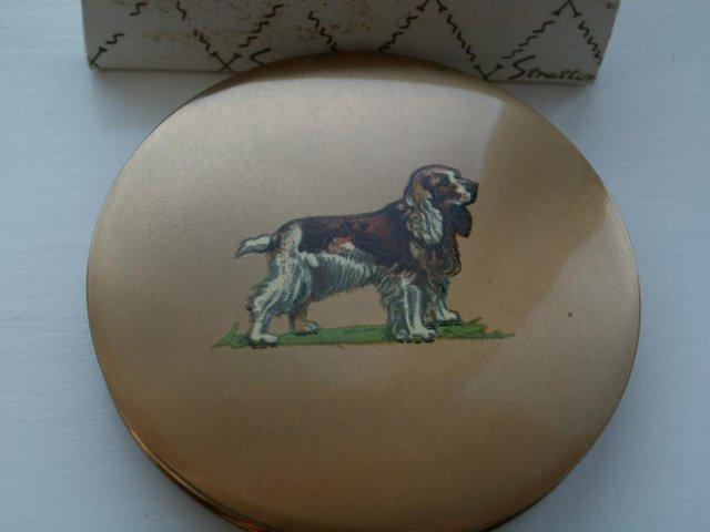 Preview of the first image of Powder compact. circa 1960's Spaniel dog picture.