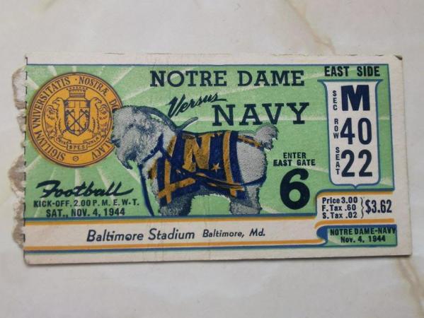 Image 1 of 1944 NOTRE DAME vs NAVY Football ticket (US)