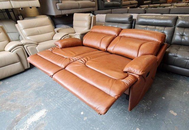Image 4 of La-z-boy Raleigh tan brown leather manual 3 seater sofa