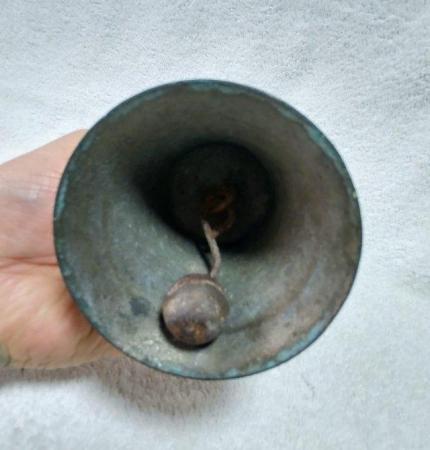 Image 3 of A Small Brass Or Bronze Bell With Hardwood Handle