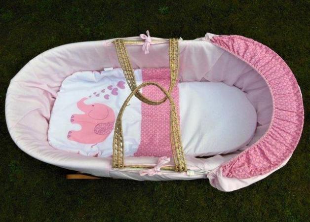 Image 2 of MOSES BASKET IN PINK WITH ROCKING STAND.