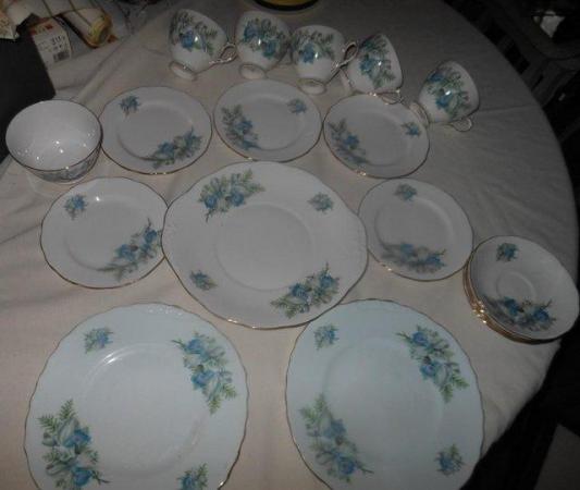 Image 3 of Tea Set Cake Plates Sugar Bowl Blue Orchid