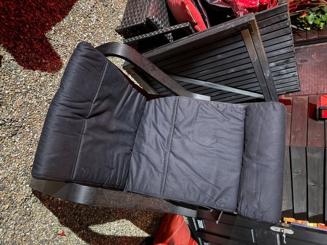 IKEA BLACK POANG CHAIR AND OTTOMON FOOTSTOOLSVARIOUS CUSHI