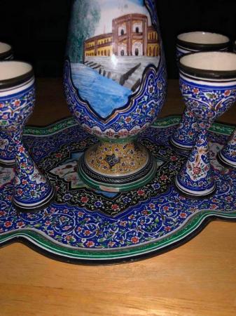 Image 2 of Enamel Barware Set, goblets, vase/pitcher and tray