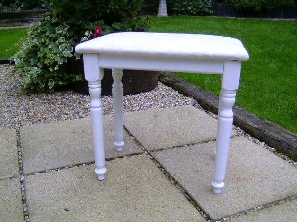 Image 3 of Wooden dressing table stool in white satin