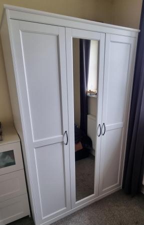 Image 2 of White 3 door Ikea wardrobe with mirror