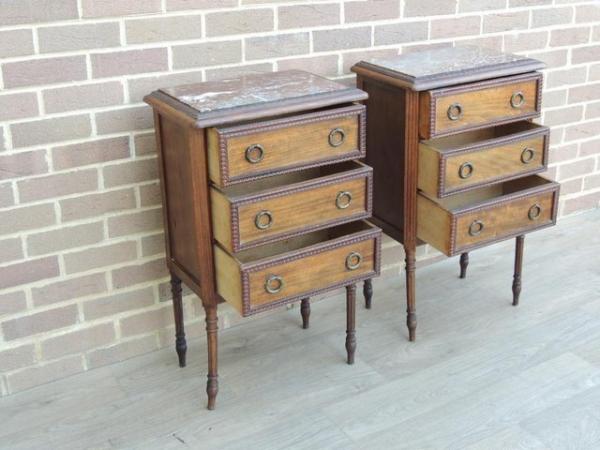 Image 4 of Pair of Antique Bedside Tables with Marble Tops (Delivery)