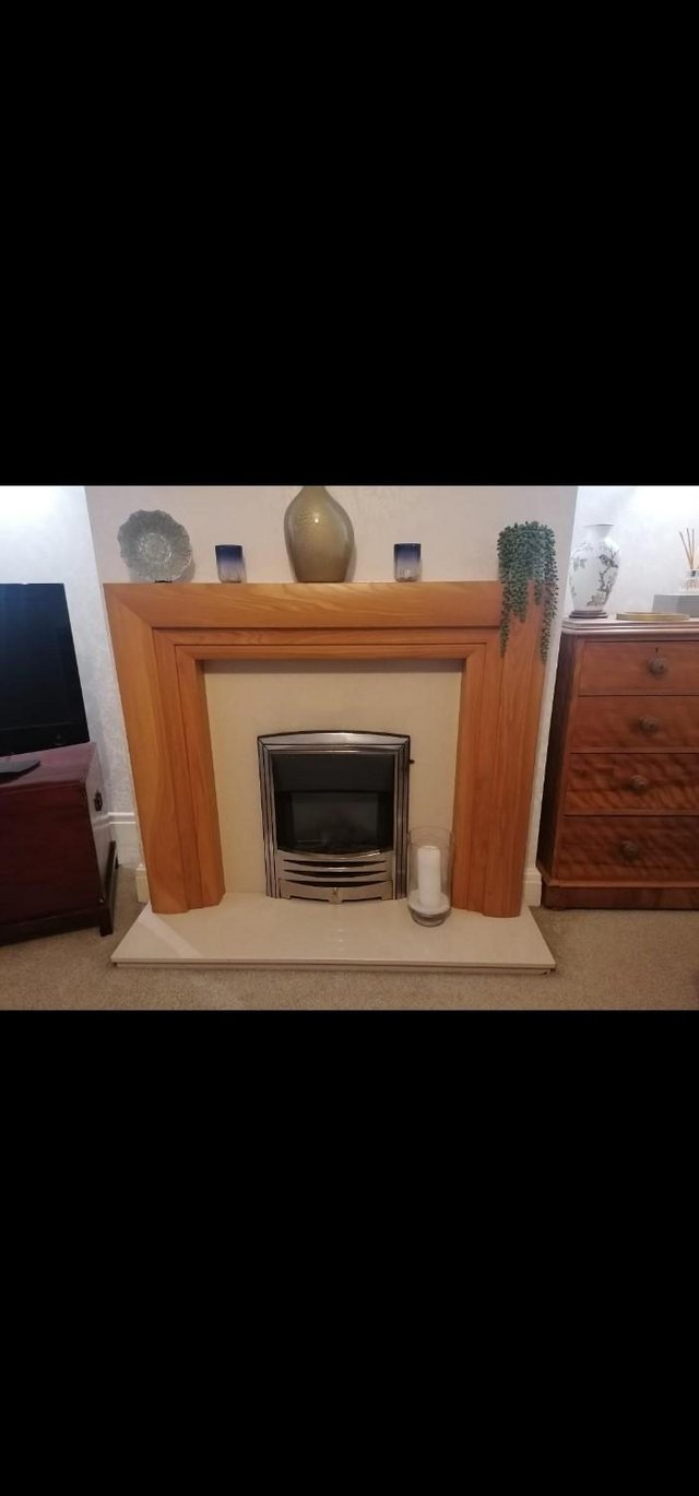 Preview of the first image of Solid Wood Fire Surround, Hearth & Gas Fire.