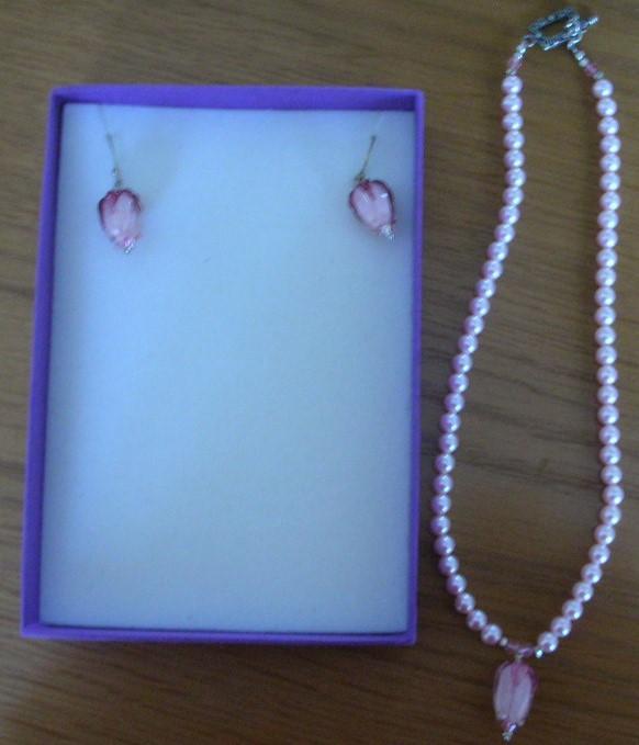 Preview of the first image of NEW Necklace and Earring Set, Pink bespoke jewellery..
