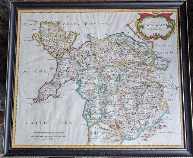 Preview of the first image of Framed Map of North Wales by Robert Morden circa 1695.