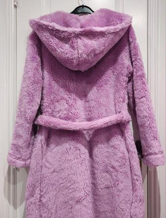 Image 13 of New M&S Lavender Fleece Dressing Gown X-Small Hooded Pockets