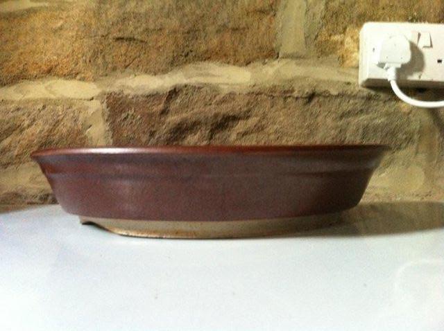 Preview of the first image of Dark tan English Studio Bonsai dish (S25).