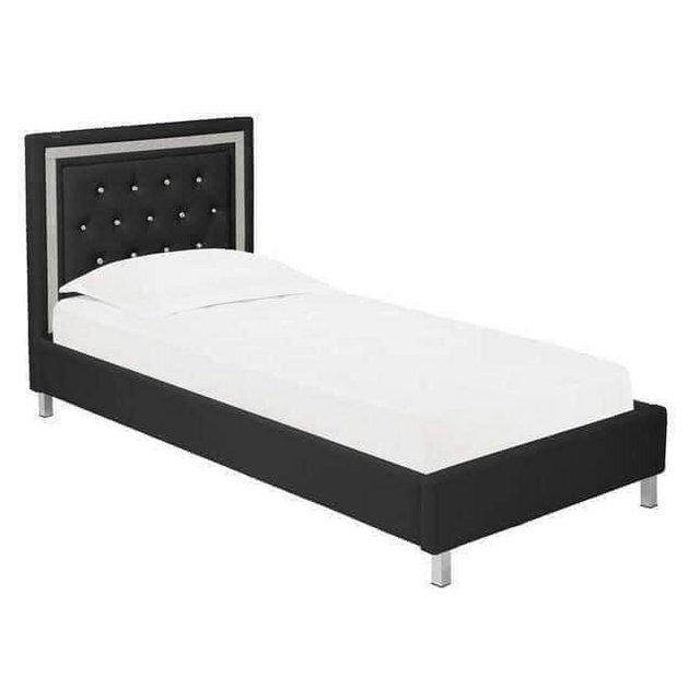 Preview of the first image of Single crystalle black faux leather bed frame.