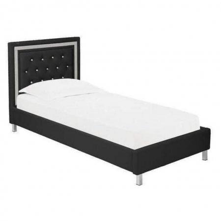 Image 1 of Single crystalle black faux leather bed frame