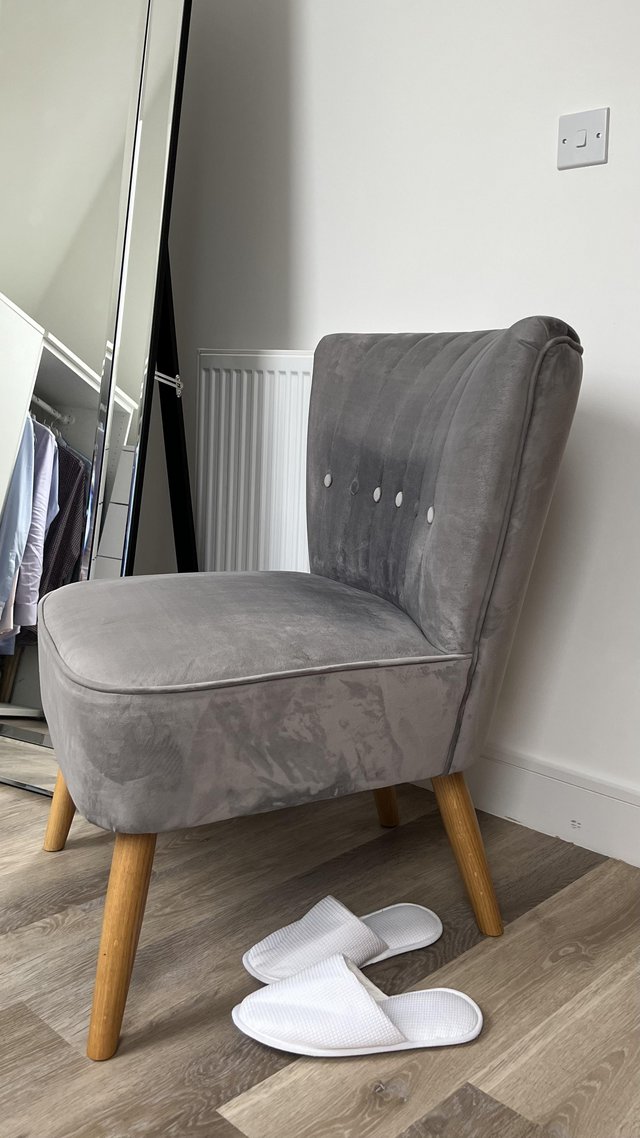 Preview of the first image of Velvet Cocktail Chair, Ligh Grey with wooden legs..