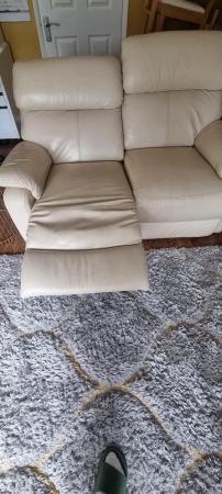 Image 1 of Cream leather reclining sofa