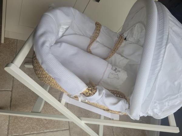 Image 2 of Baby moses basket, hood and bedding