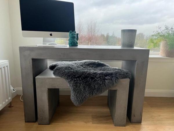 Image 3 of Grey solid concrete desk and matching stool for sale