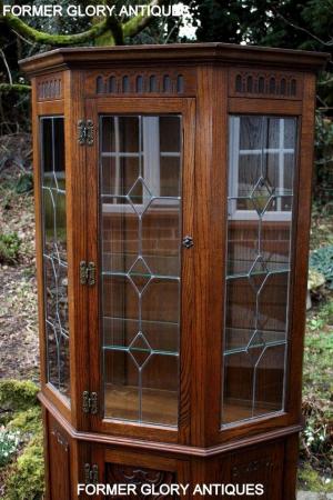 Image 9 of OLD CHARM LIGHT OAK CANTED DISPLAY CABINET CUPBOARD DRESSER