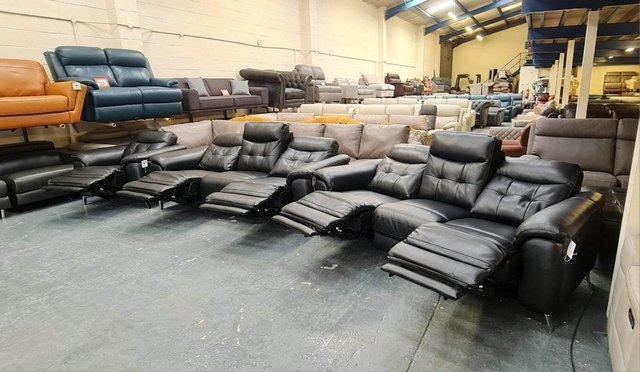 Image 9 of La-z-boy black leather electric 3 seater sofas and chair
