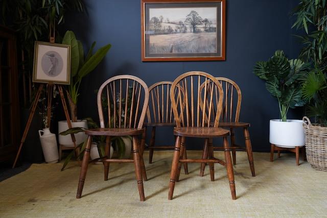 Image 1 of L. Victorian 4 Hoop Back Windsor Farmhouse Elm Dining Chairs