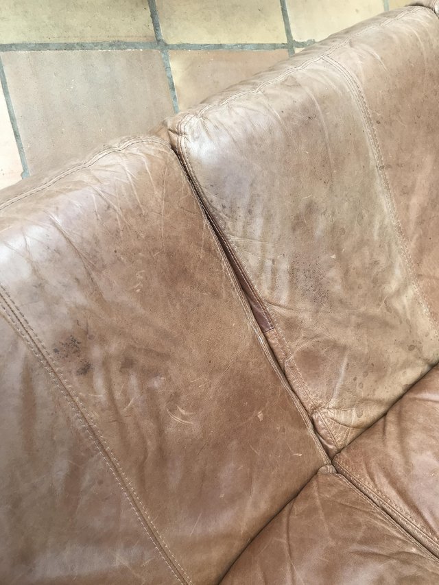 Preview of the first image of 3 seater brown leather sofa.