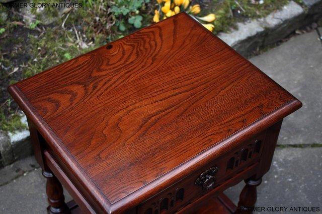 Image 66 of AN OLD CHARM TUDOR BROWN CARVED OAK BEDSIDE PHONE LAMP TABLE