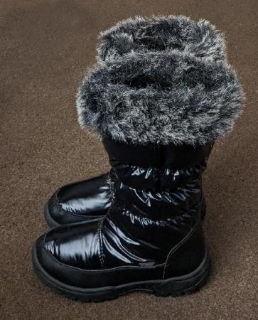 Image 1 of Ladies Black Vinyl Boots With Faux Fur Trim - Size 5