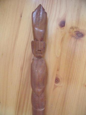 Image 2 of Long vintage hand carved wooden fork/tribal figure handle.