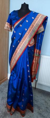 Image 3 of Rich royal blue and red banarsi silk saree