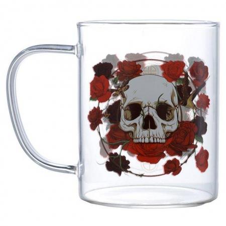 Image 3 of Glass Mug - Skulls & Roses.  Free uk postage