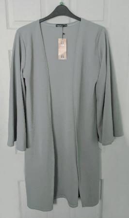 Image 1 of Boohoo Long Light Grey Wide Sleeve Kimono Coat - Size M  B13